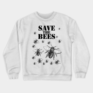 Hand drawn Bee with 3D effect for light background colors with Save the bees quote Crewneck Sweatshirt